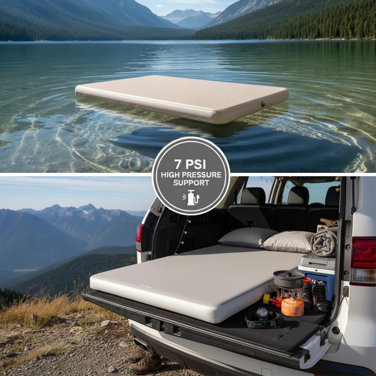 4 Inch Drop  Camping Sleeping Pad Inflatable  Mattress with Firm Support Fast Inflation Portable Tent Bed