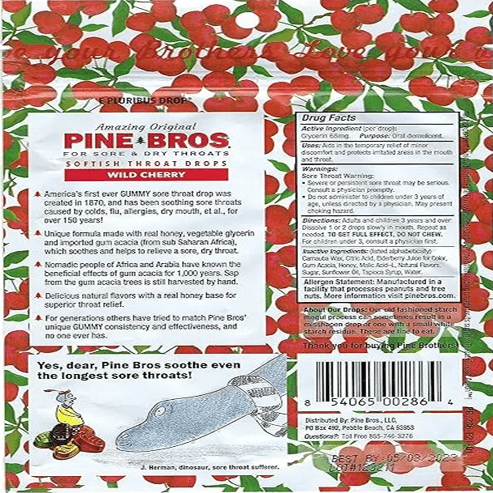 Pine Bros. Wild Cherry Sore Throat Drops, 30 Drops, 24 Pack