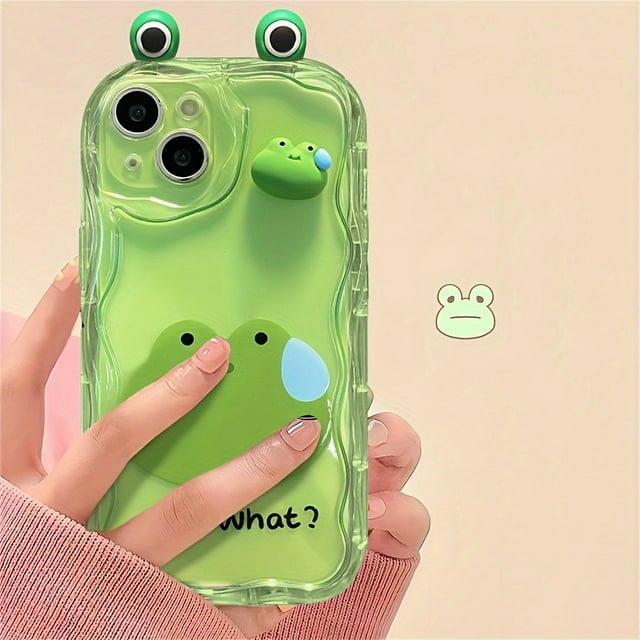 Vibrant Cartoon Creatures Phone Case - 3D Transparent Design, Wavy Border, Soft Cover, Compatible with iPhone 15, 14, 13, 12, 11 Pro Max, XS Max, X, XR - Cute Pink Rabbit, Green Frog, Brown Bear Desig