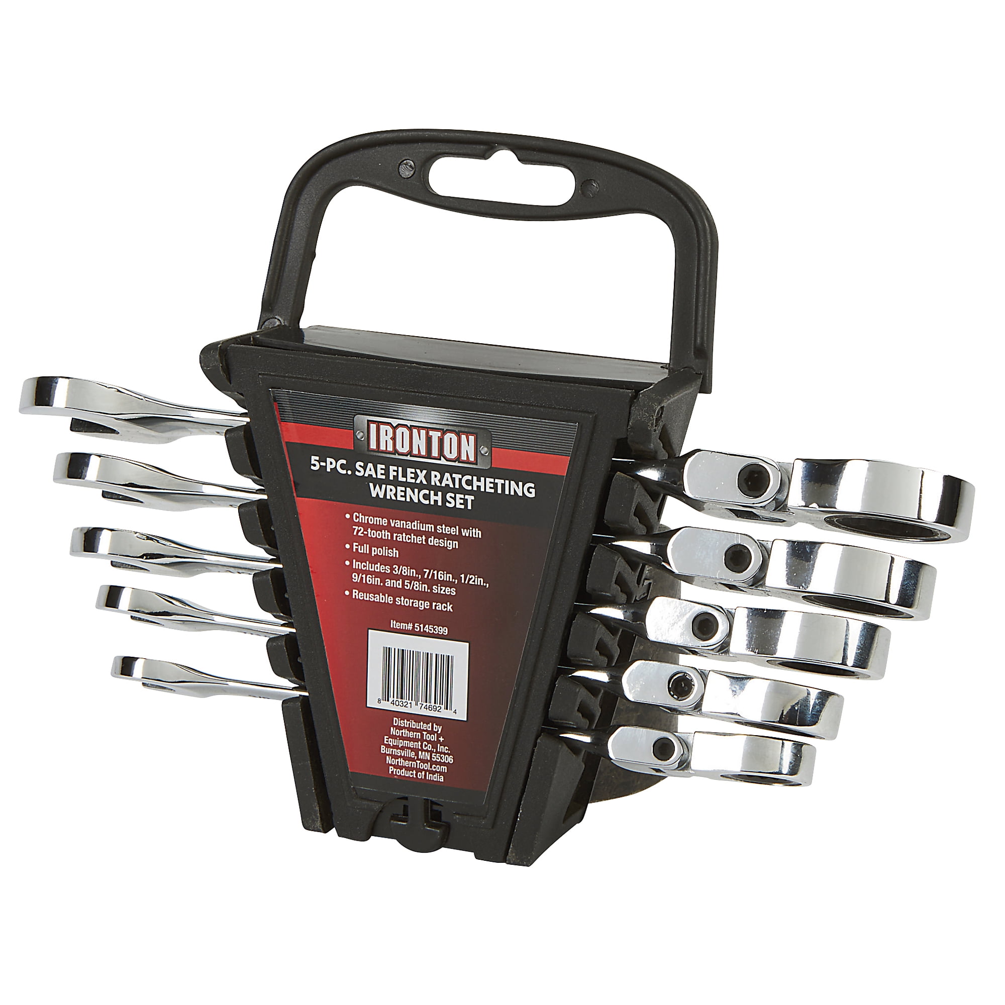 Ironton 5-Pc. SAE Flex-Head Ratcheting Combination Wrench Set