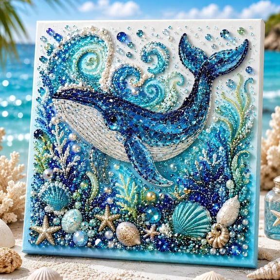 Ocean Theme Pearl Art DIY Kit, DIY Pearl Painting Kit, Ocean Diamond Art for Adults & Beginners, Sparkling Coastal Wall Decor,Whale