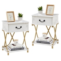 VECELO Set of 2 Nightstand with 1-Drawer and Storage Shelf, Modern X Design End Side Table, White
