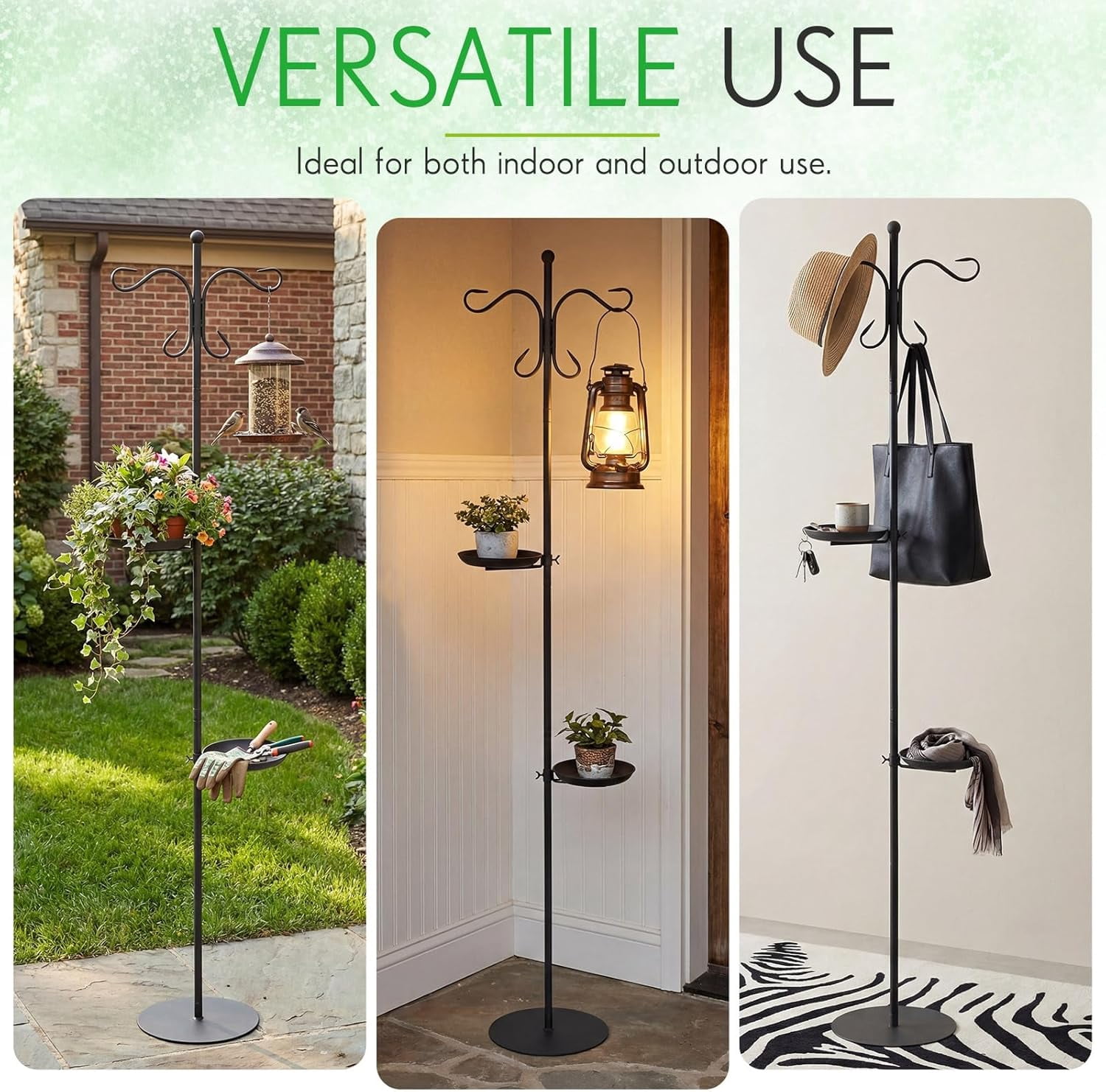 1 Set Upgraded 75.9" Shepherds Hook for Bird Feeder, Hanging Plant Wind Chime Stand, Metal Adjustable Standing Pole Holder for Indoor Outdoor, with 2 Rack & Weight Bag (2 Hooks)