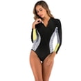 thumbnail image 2 of Melyum Athletic Women One Piece Surfer Rash Guard Zip Tummy Control Swimsuits UV Protection Swimwear High Cut Long Sleeve Bathing Suits, 2 of 6