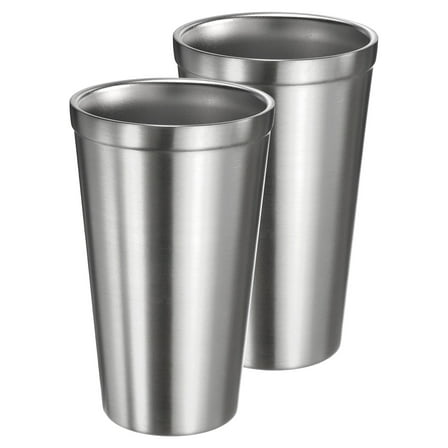 2Pcs Stainless Steel Cup, 15Oz Metal Double Walled Travel Tea Coffee Mug for Milk, Juice, Cold or Hot Drinks (Silver)