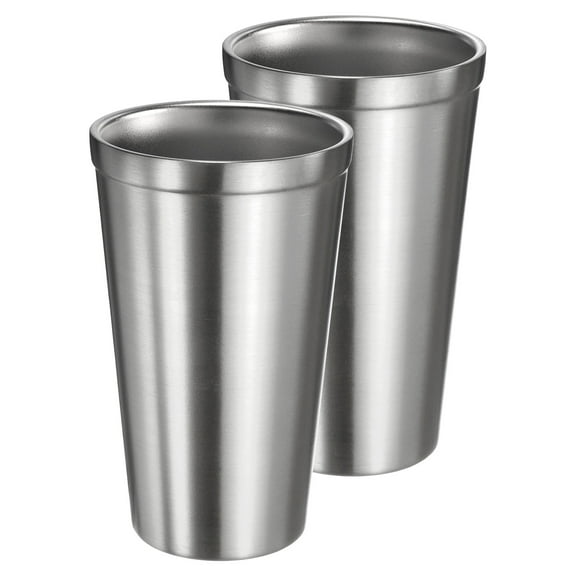 2Pcs Stainless Steel Cup, 15Oz Metal Double Walled Travel Tea Coffee Mug for Milk, Juice, Cold or Hot Drinks (Silver)