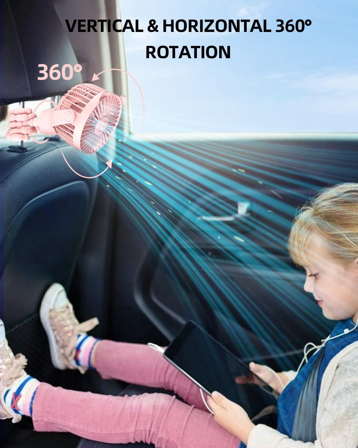 FrSara Portable Mini Stroller Fan, Battery Operated Small Clip on Fan, Detachable Flexible Tripod Baby Fan with 3 Speed, Rechargeable Personal Fan for Car Seat Crib Treadmill Travel