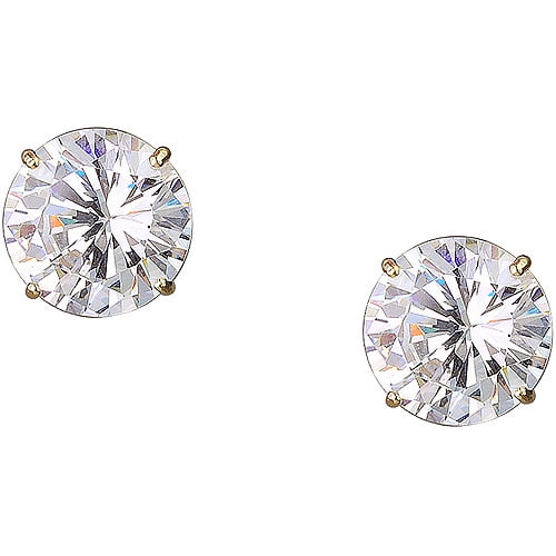 14K Solid Yellow Gold Round CZ Stud Earrings Sizes 2MM 3MM 4MM 5MM 6MM 7MM 8MM 