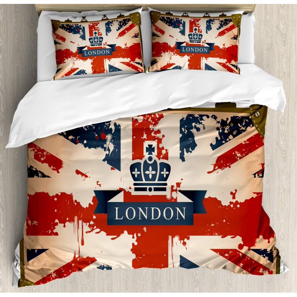 Juego de Funda Nórdica Jack, Vintage Maleta de Viaje Bandera Británica Londres Cinta y