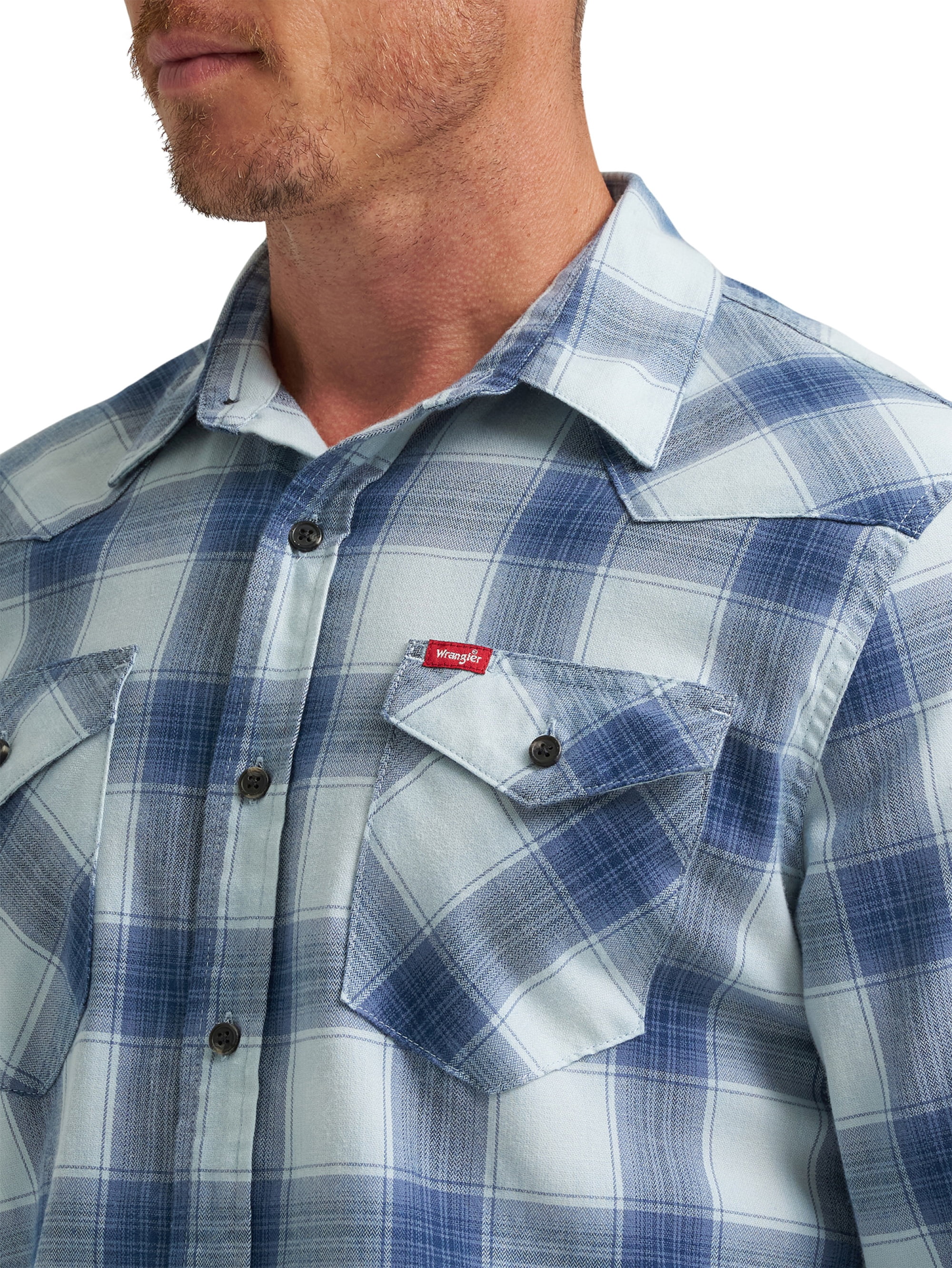Wrangler® Men's Slim Fit Long Sleeve Woven Twill Shirt with Sunglasses Cleaner, Sizes S-5XL
