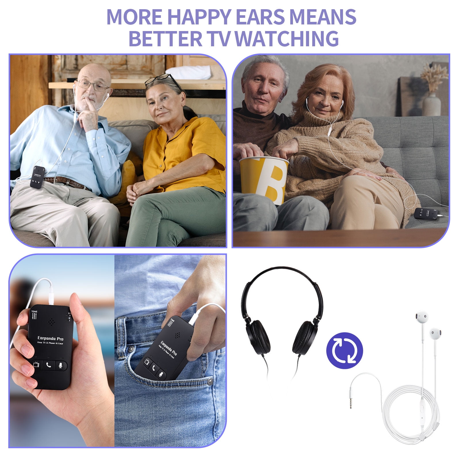Earpanda Pro TV Headphones Wireless for Seniors, Wireless Headphones for TV Watching and Cell Phone Calls