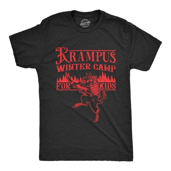Mens Krampus Winter Camp for Kids T Shirt Funny Xmas Evil Santa Claus Monster Joke Tee for Guys Graphic Tees