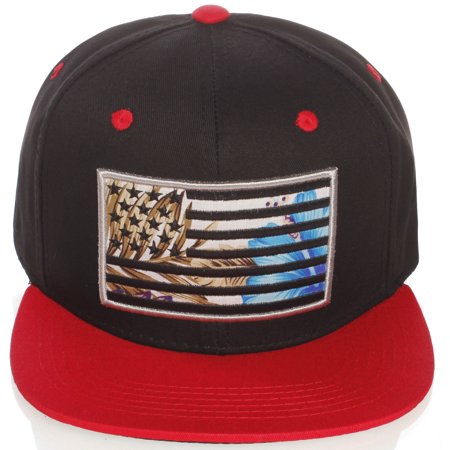 US Cities USA American Flag Print Flat Bill Adjustable Snapback Hat Cap -