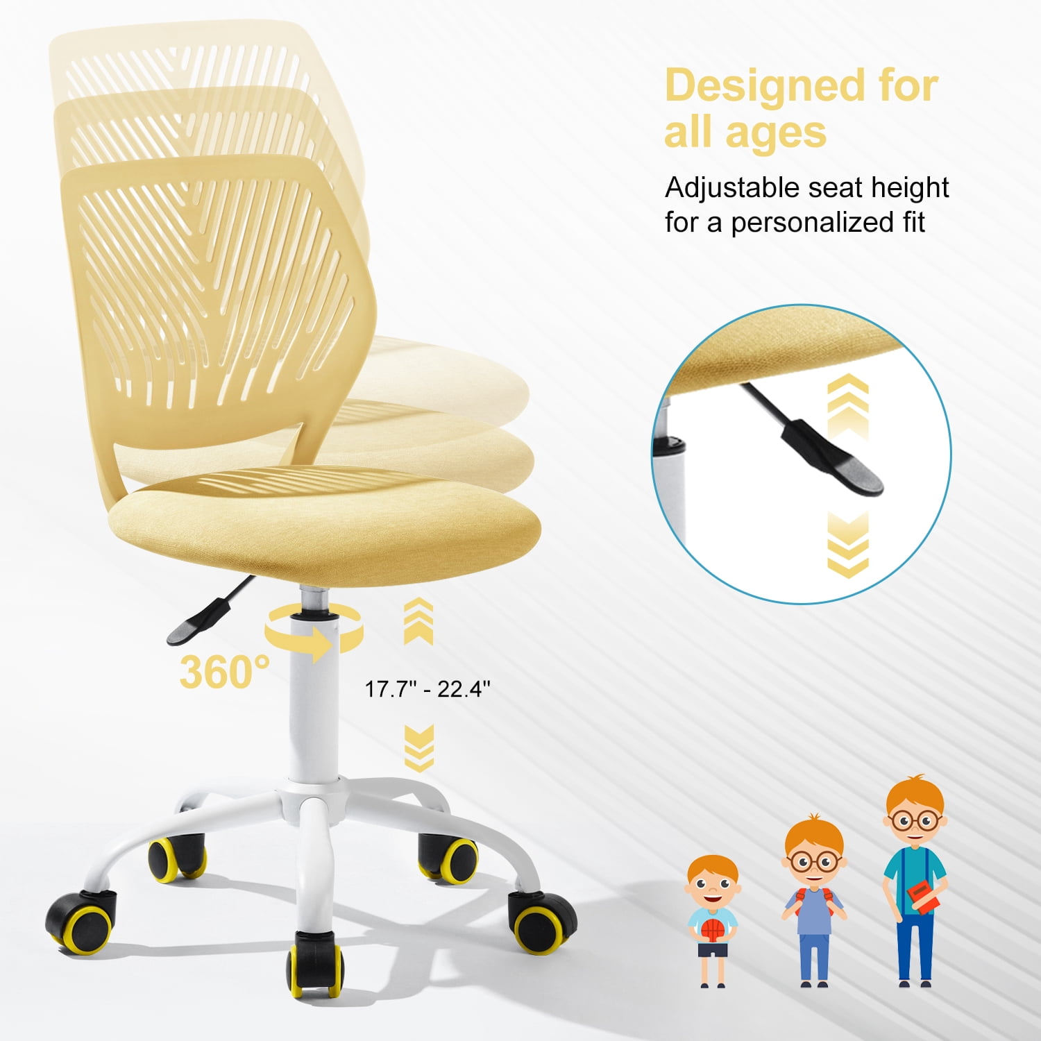 Homy Casa Kids Desk Chair set of 2, Height Adjustable Small Study Computer Task Chair for Student Children Teens with Wheels, Morandi Yellow