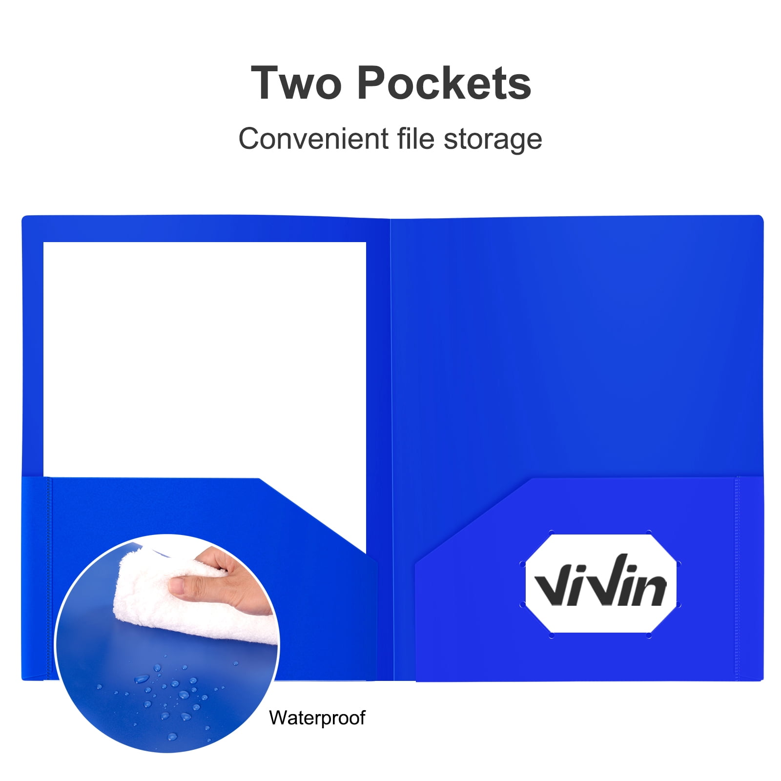 Vivin 12-Pack Sturdy Plastic Folder with 2 Pockets, Blue