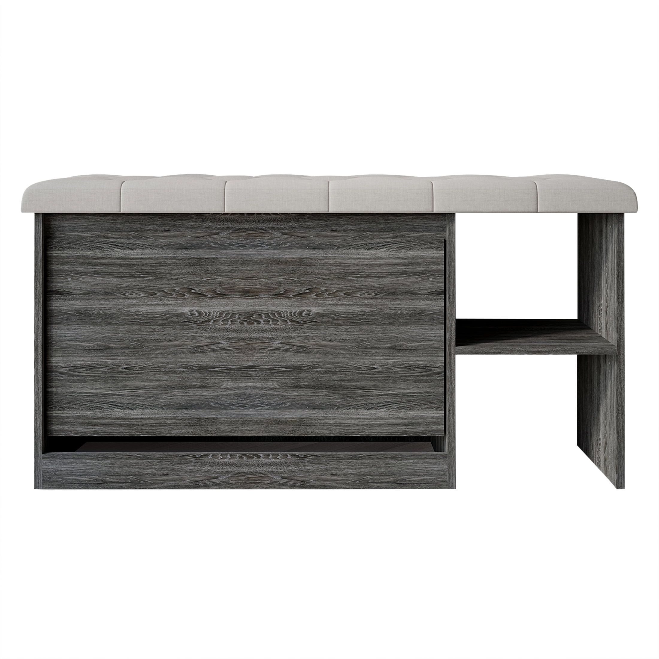 Castle Place Upholstered 41"L x 22" H Bench with Shoe Storage, Dark Grey
