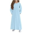 thumbnail image 1 of Robe avec Poches pour Filles Couleur Unie Manches Longues Col Rond Taille Moyenne Décontractée Jupe Longue avec Poches, 1 of 6