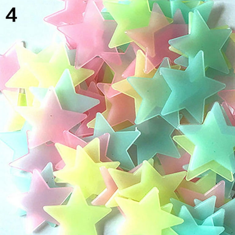 Flmtop 100Pcs 3D Glow in the Dark Stars Ceiling Wall Stickers Cute Living  Home Decor