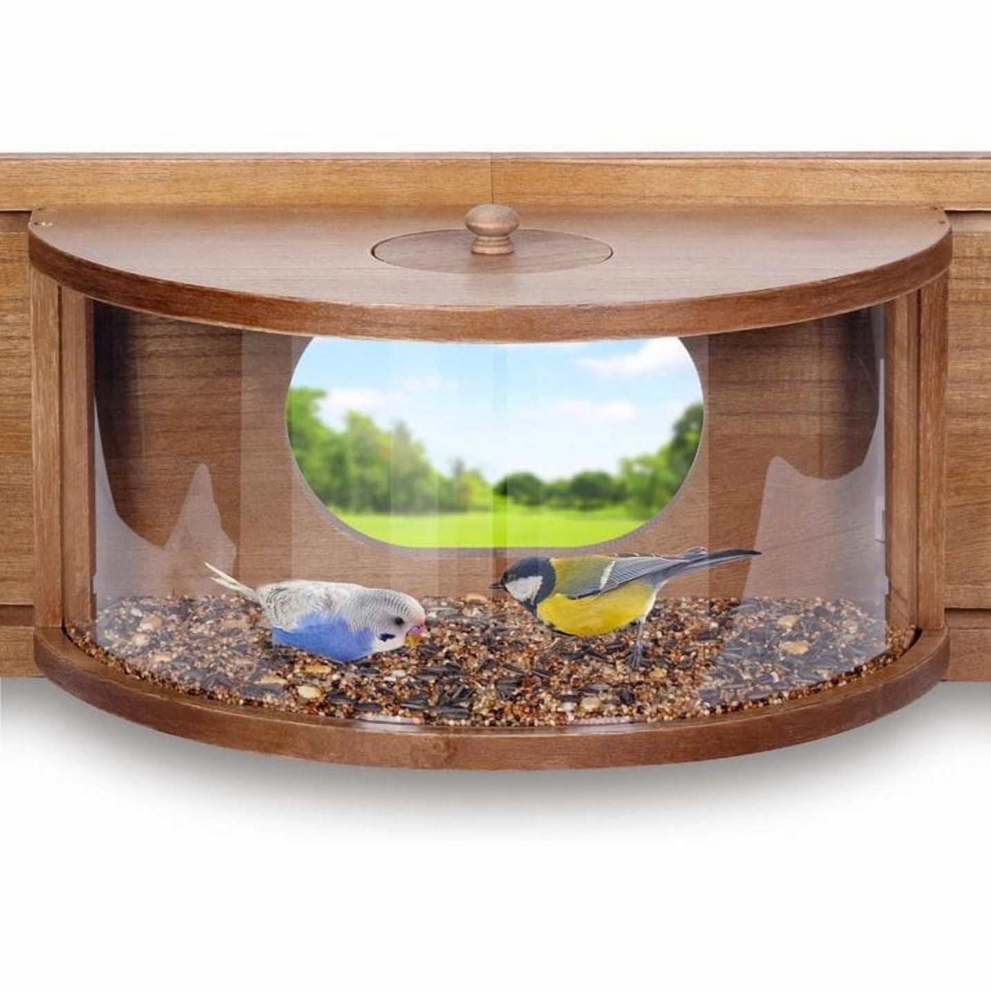 XYADX Window Bird Feeder with 180° Clear View, Durable Wood and Safe Feeder, Brown