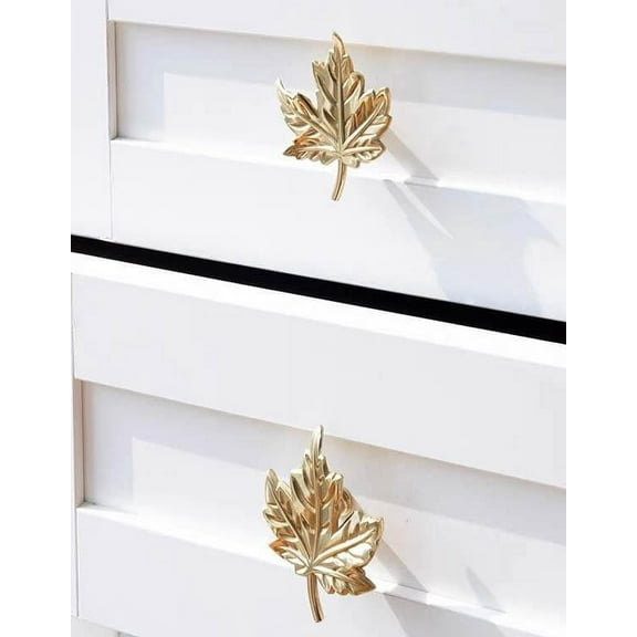 Deluxe Solid Brass Maple Leaf Cabinet Pulls Door Knobs