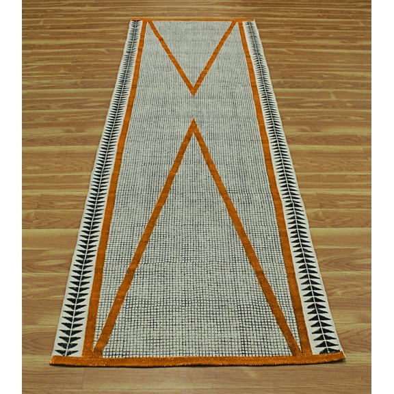 Casavani Cotton Block Printed Runner Area Rug For Hallway Stair Home Decor Kilim, Orange 2.6x4 feet