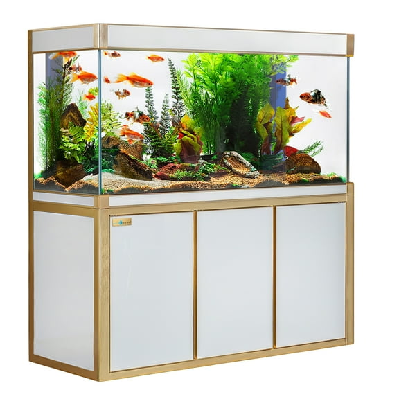 Aqua Dream 135 Gallon Tempered Glass All-in-one Aquarium White and Gold