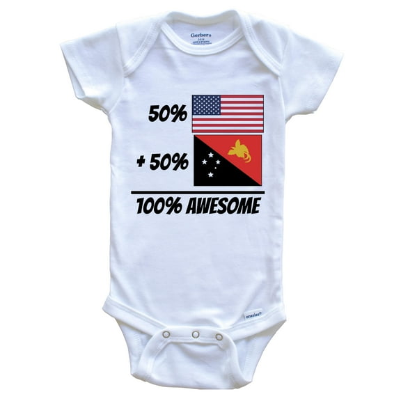 50% American Plus 50% Papuan Equals 100% Awesome Cute Papua New Guinea Flag Baby Bodysuit, 0-3 Months White