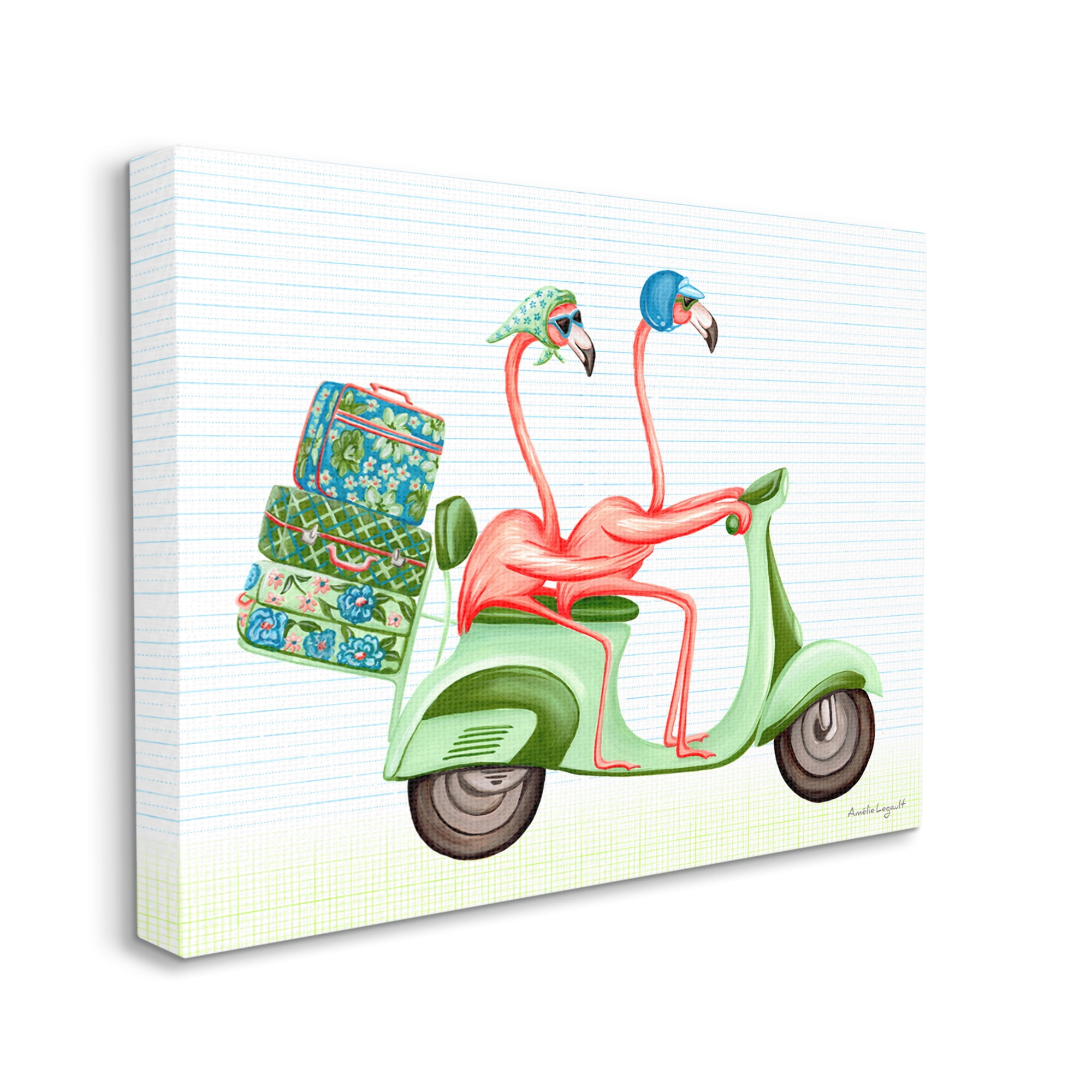 Stupell Industries Flamingo Couple Riding Motor Scooter Packed Luggage Graphic Art Gallery Wrapped Canvas Print Wall Art, Design by Amelie Legault