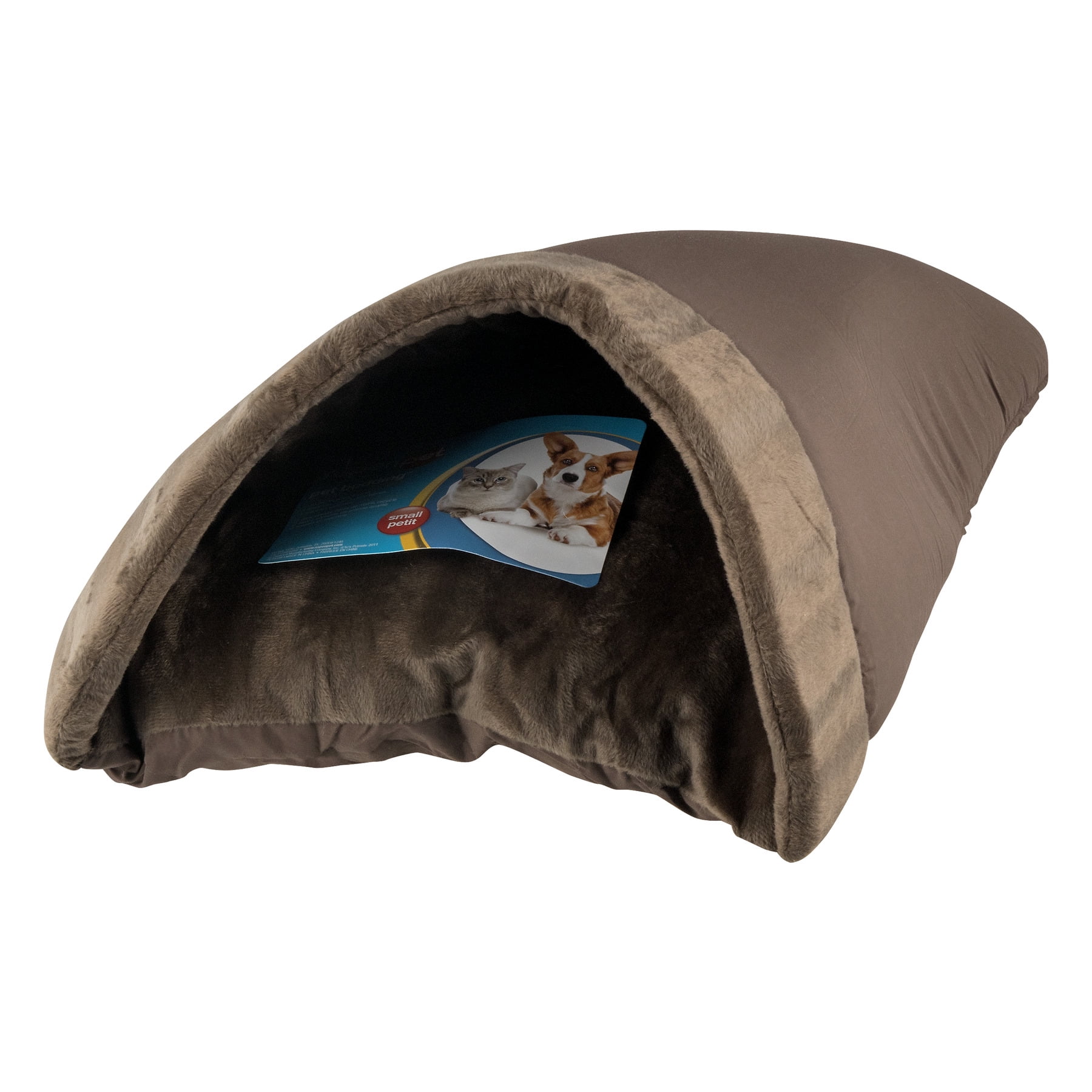 Aspen Pet Kitty Cave Plush Cat Bed, 16" x 19", Brown