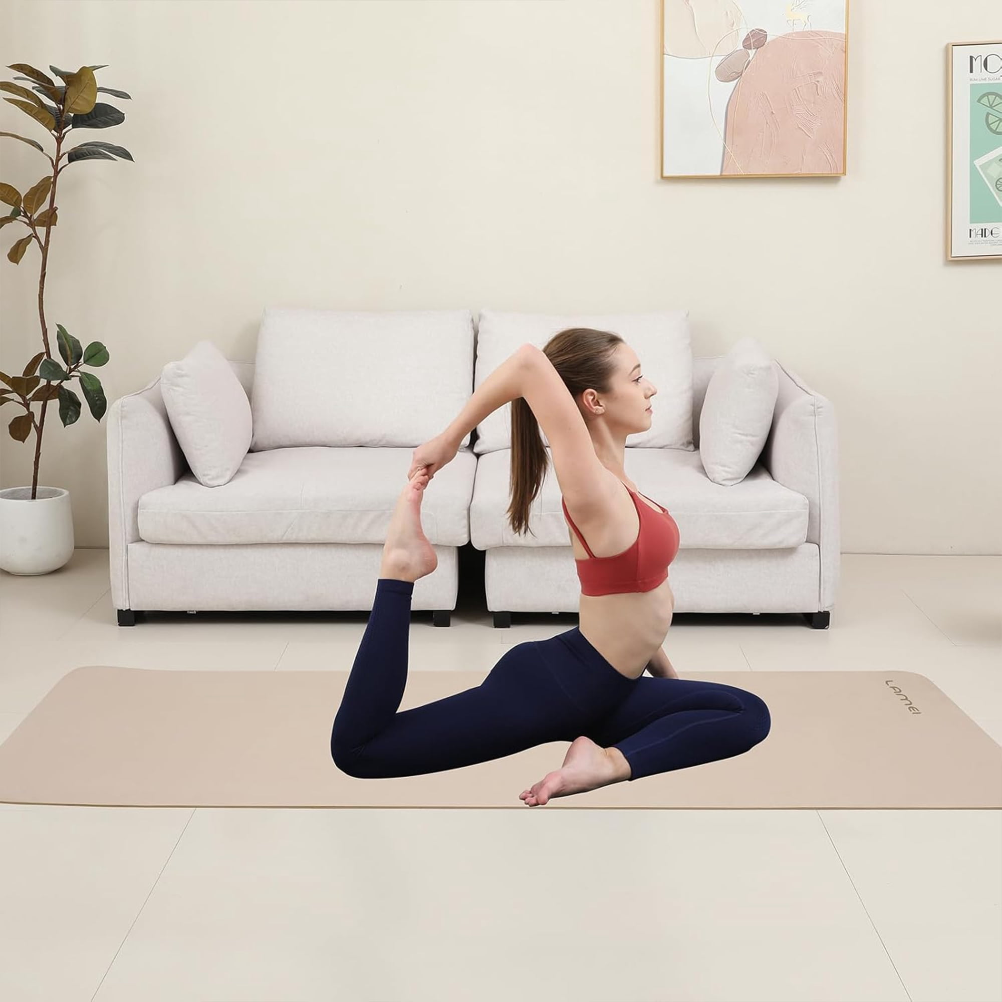 Lamei Yoga Mat,10mm Extra Thick Non Slip,Durable TPE Exercise Mats for Home Workout,Includes Straps for Carryingr, Eco-Friendly Travel Pilates(Bronze)