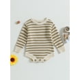 thumbnail image 2 of Arvbitana Infant Girls Casual Striped Rompers Long Sleeve Crew Neck Knitted Jumpsuits Baby Bodysuits 0-24M, 2 of 8
