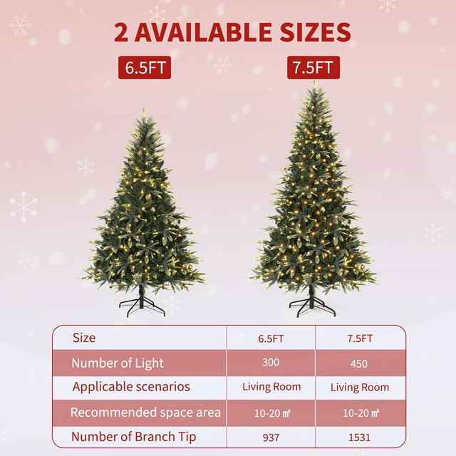 Bingirl Pre-lit Christmas Tree, Sparkle Pencil Christmas Tree with Warm White Lights-8 Modes, Automatic Hinged Expansion, Foldable Metal Stand, PE & PVC Xmas Trees for Front Porch, Party, Office