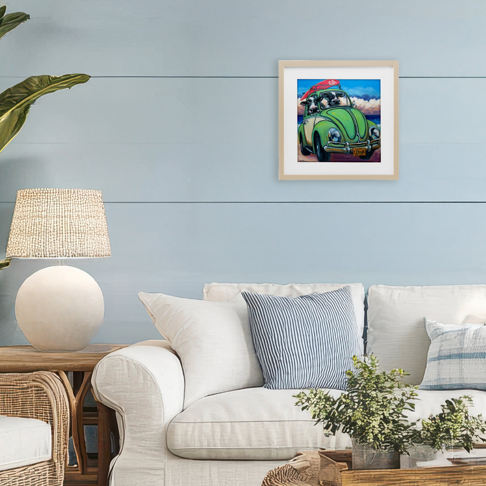 Stupell Industries Cowabunga Surfer Cows Birch Framed Print Under Glass, design by CR Townsend