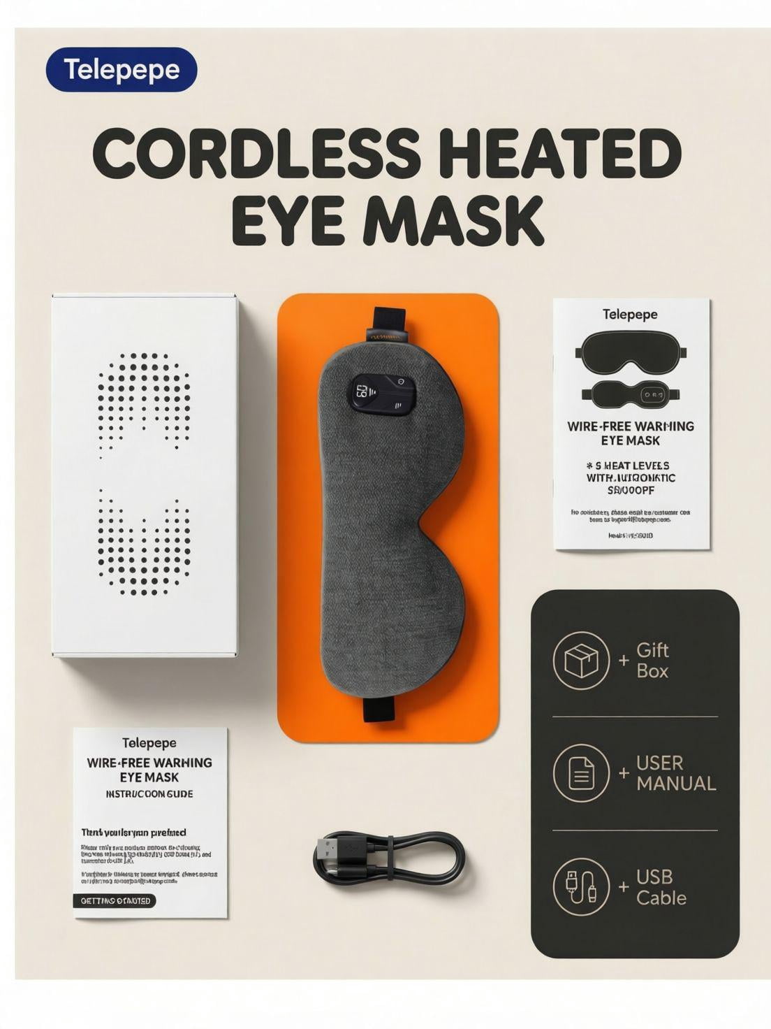 FACEMOON Cordless Warm Eye Mask for Dry Eyes Relief Rechargeable Comfort Natural Flaxseed Moist Heat Sleep Aid Night Comfort Black