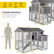 Aivituvin Wooden Chicken Coop for 8 - 10 Chicken, Extra Large with Nesting Box Gray