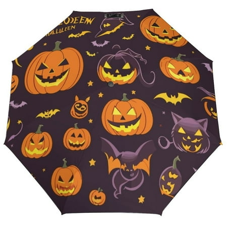 

ANYWAY.GO Windproof & Water-Resistant Compact Foldable Travel Umbrellatotes Art Halloween Witch Pumpkin Portable Travel Umbrella，Diameter 42.5 in