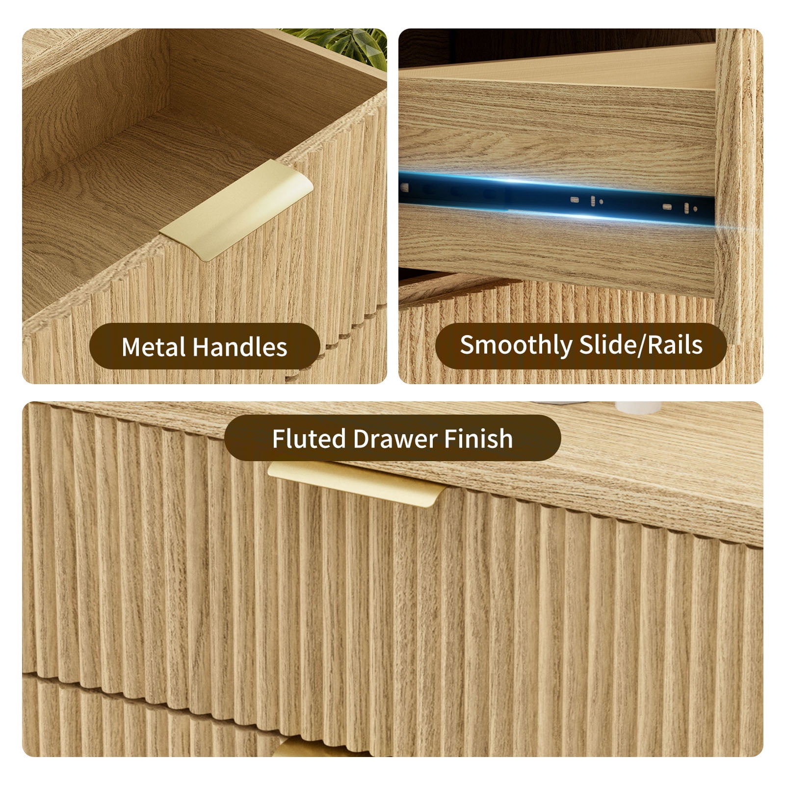 SHGJ&SOFT Fluted Dresser for Bedroom with 9 Drawers, 56.7" Wide Chest of Drawers, Gold Handle, Dresser TV Stand, Modern Wooden Dresser, Storage Organizer for Bedroom, Living Room, Entryway