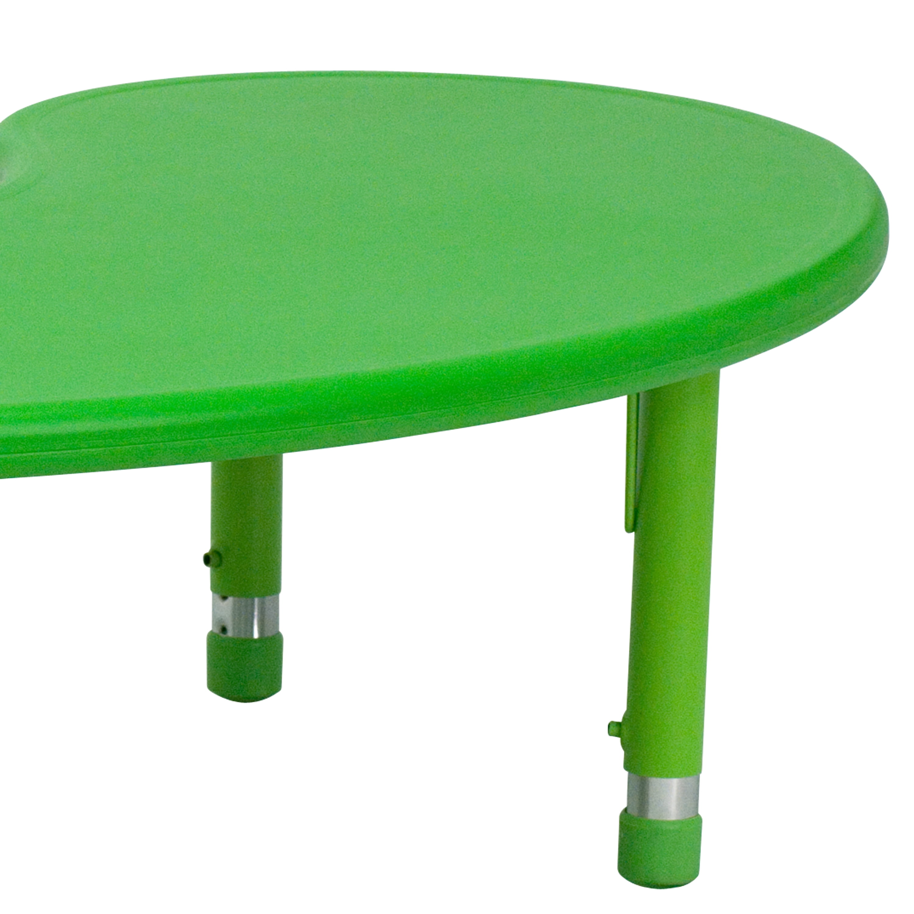 Flash Furniture Wren 35''W x 65''L Half-Moon Green Plastic Height Adjustable Activity Table