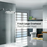 BRIGHT SHOWERS Rain Shower Head, 9 Inch High Pressure Waterfall Showerhead with Adjustable Angle and Anti-clogging Silicone Nozzles, Luxury Bathroom Overhead Rainfall Shower Head, Chrome