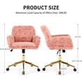 thumbnail image 3 of Pink Desk Chair Faux Fur Vanity Chair, Comfortable Home Office Chair with Wheels for Women, Swivel Wide Office Chair Makeup Chair Height Adjustable for Office, Study, Bedroom, Pink, 3 of 7