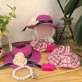 thumbnail image 2 of 4-Piece Elegant Fashion Set for 14-17cm La bubu Dolls | Fuchsia Tweed Dress, Hat, Pearl Necklace & Crossbody Bag | Luxury Outfit  (No Doll), 2 of 6
