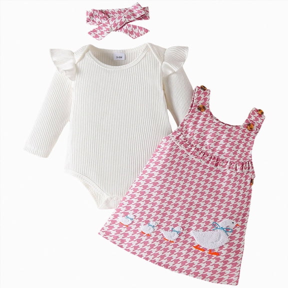 NOLDARES Baby Girl Suspender Skirt Outfits Long Sleeves Fall Winter Spring Clothes(Pink,9-12 M)