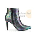 thumbnail image 3 of BLISSFUL STEP Snake Printed Pointed Toe Stiletto Heel Ankle Boots for Women Black 7, 3 of 8