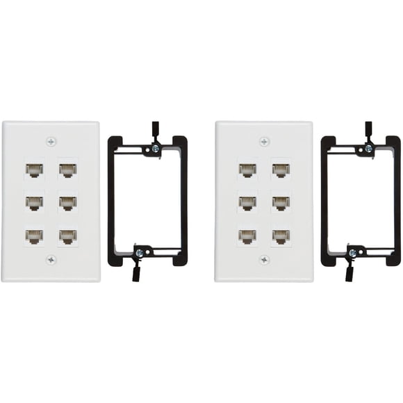 Buyer's Point 6 Port Cat6 Wall Plate, Female-Female With Single Gang Low Voltage Mounting Bracket Device Pack of 2 White 6 Port