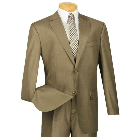 VINCI Men's Taupe Textured 2-Button Classic-Fit Business Suit - NEW - 40R