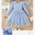 thumbnail image 4 of Girls Floral Embroidered Tulle Dress Long Sleeve Princess Party Dress Blue for Kids Kids,Size 4-5 T, 4 of 6