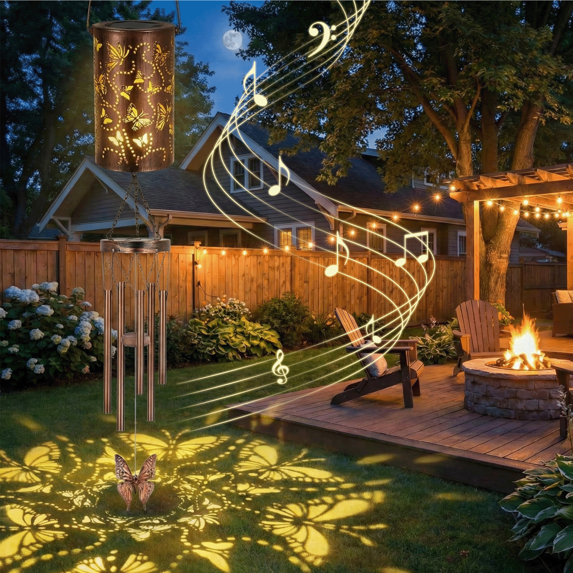 KEYAHAPPY Solar Wind Chimes for Outside, Windchimes Outdoors Solar Powered Lights for Garden Decor, Memorial Wind Chimes for Patio Porch Lawn Yard Decorations Outdoor,Butterfly