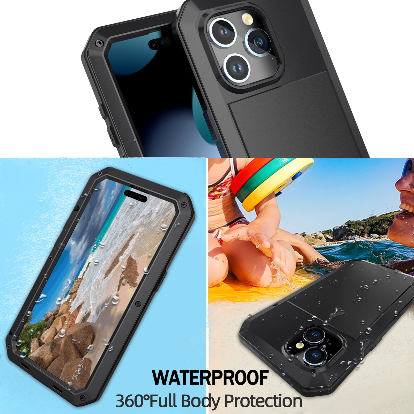 for iPhone 15 Case, 360 Full Body Protective Cover Heavy Duty Shockproof Armor Aluminum Alloy Metal Case with Silicone Built-in Screen Protector for iPhone 15, Black