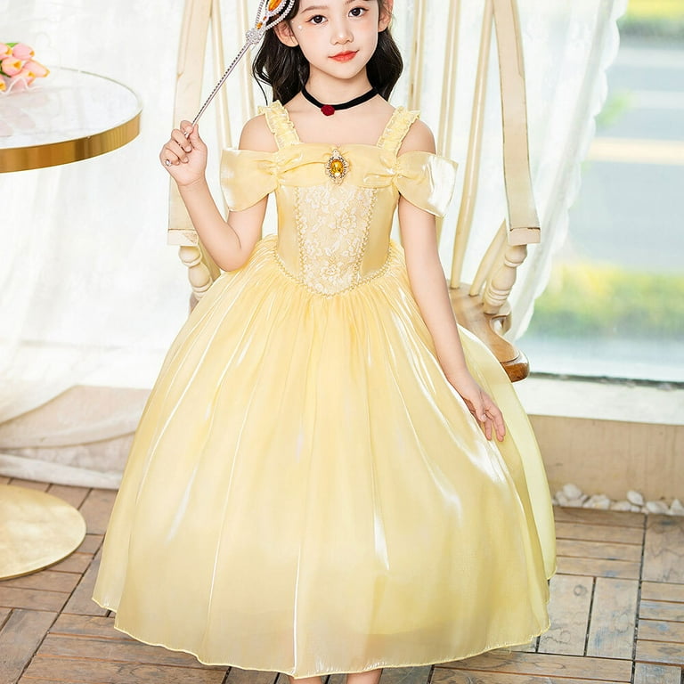 princess belle party dress Sueea Girls Belle Princess Dress Off Shoulder Princess Birthday Party Dress Up for 4-9 Year, Girl's, Size: 150/8-9Y, Yellow
