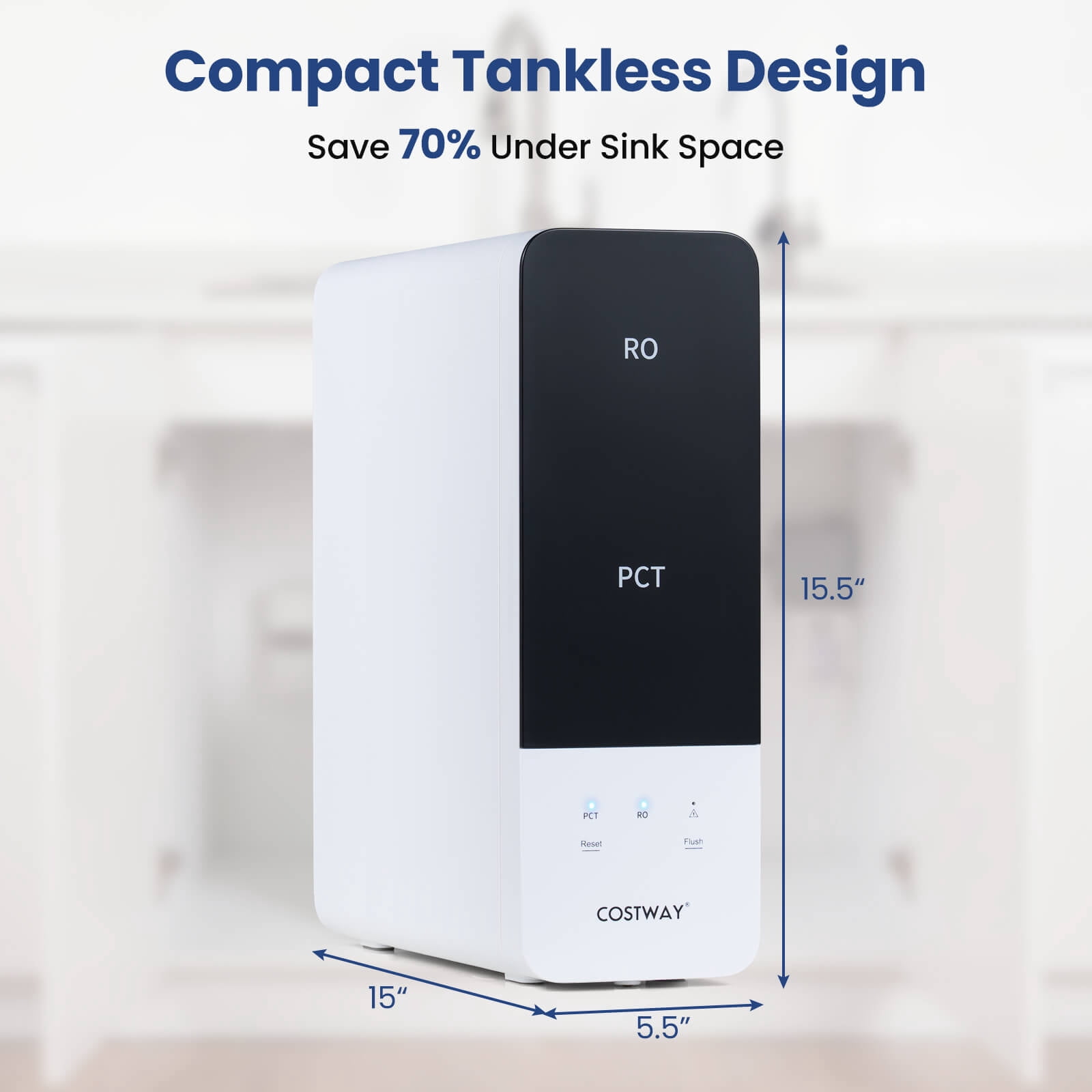 Costway 800 GPD Tankless Under-Sink RO System with 8-Stage Filtration & Smart LED Faucet Black + White-800 GPD